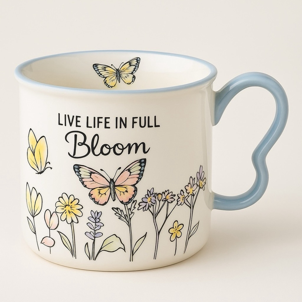 Cracker Barrel “ Live life in full bloom” 16oz butterfly wing shaped handle
S18